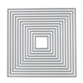 Nest of 12 Square Stitch Patterned Metal Cutting Dies, 13.8 cm x 13.8 cm Set, Card Making, Scrapbooking, Photo Albums, Stencils, Paper Crafts, G6