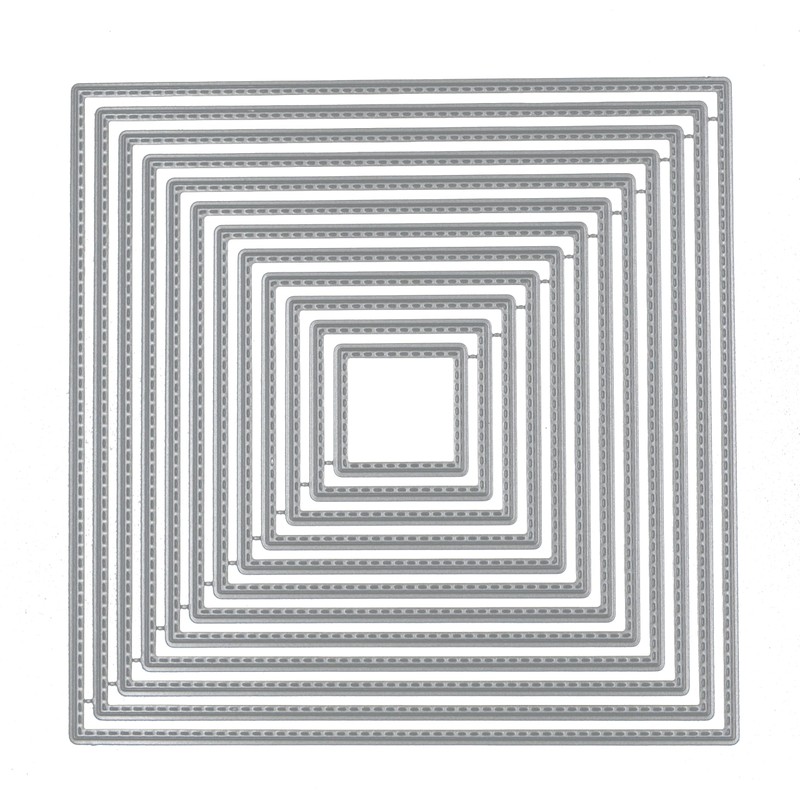 Nest of 12 Square Stitch Patterned Metal Cutting Dies, 13.8