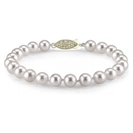 The Pearl Source White Freshwater Pearl Bracelet for Women - Cultured Pearl Bracelet in 14k Gold Plated Sterling Silver Clasp with Genuine Cultured Pearls, 8.0"