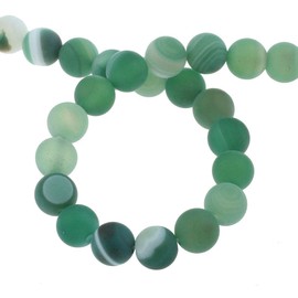 Natural Gemstone Strip Lace Agate Beads, 8 mm, 6 mm, 4 mm, Polished and Matt, Ball Shape Jewellery Beads for Jewellery Making (4 mm, Pack of 25, Matte Green)