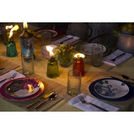 TIKI 6-Inch Molded Glass Table Torch, Red, Green & Blue (Set of 3)