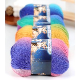 3pk Rainbow Mohair Multicolor Wool Yarn 90% Wool 10% Acrylic by Sunny Cat for Knitting and Crochet (213 Velvet Dawn)