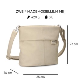 Zwei Mademoiselle.M M8 Women's Crossbody Bag 3 L Faux Leather Shoulder Bag with Secret Compartment & Main Compartment with Zip Includes Short & Long Removable Shoulder Strap, Nubuck linen