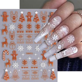 Christmas Nail Art Stickers Decals 8PCS 3D Snowflake Snowman Christmas Nail Stickers Santa Claus Gingerbread Man Elk Xmas Tree Nail Design Decals Xmas New Year Nail Supplies for Nail Art Decorations