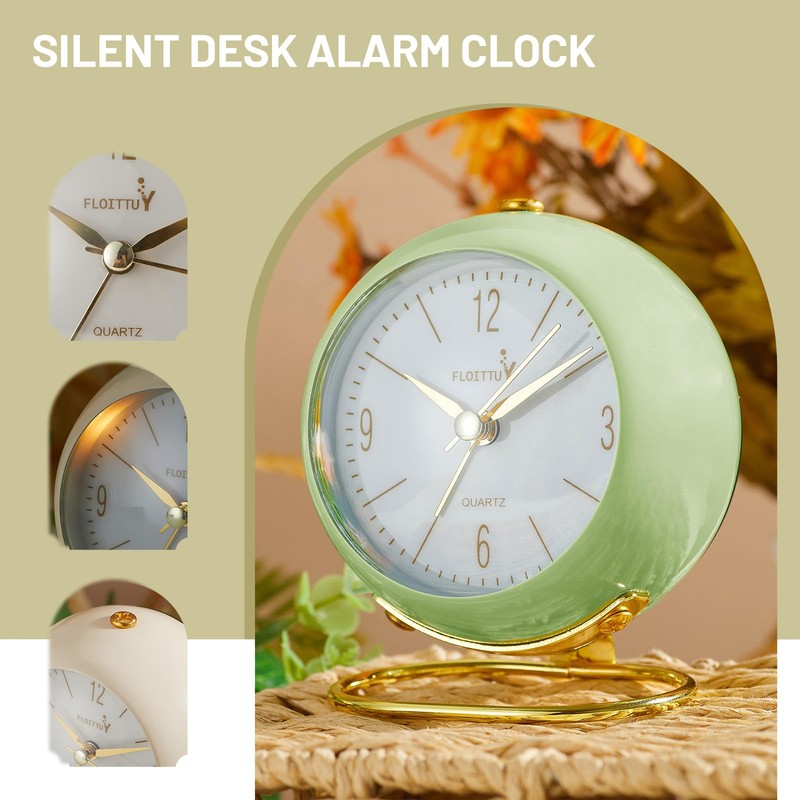FLOITTUY Silent Table Analog Alarm Clock No Ticking, Lighted on