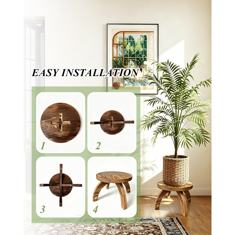 Short Plant Stand Indoor Outdoor 2 Pack, Solid Wood Plant