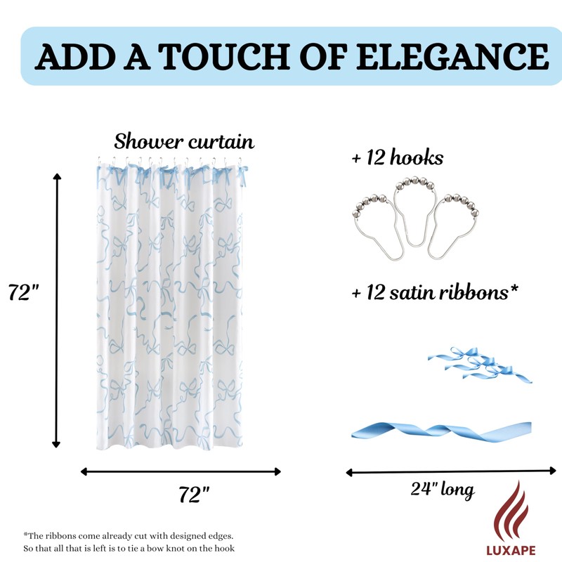 Luxape Bow Shower Curtain, Coquette Handcrafted Bow Tie Bath Curtain