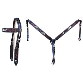 CHALLENGER Horse Western Tack Feather Headstall Bridle & Breast Collar Tack Set 78FK40B