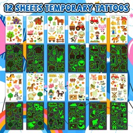 EMOME 140 Styles Luminous Temporary Tattoos for Kids, Glows Fake Tattoos Waterproof for Boys and Girls Body Arm Shoulder, Tattoo Sticker for Kids Party Favors Goodie Bags Stuffers (Farm Animals)