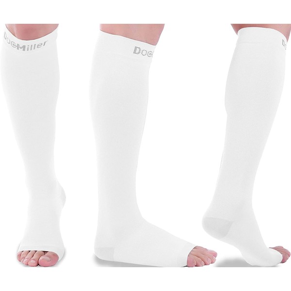 Doc Miller Open Toe Compression Socks 1 Pair 30-40 mmHg (White OT Medium)