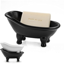 1 count 5.6" Black Ceramic Mini Bathtub Soap Dish Small Planter Makeup Organizer Container Hamster Bathtub (Black) - Color: Blackish Green
