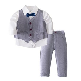 Dressy Daisy Traje de Vestir para Bebe Niño Boda Ropa Formal Ceremonia con Chaleco y Pajarita Talla 18-24 Meses, Gris