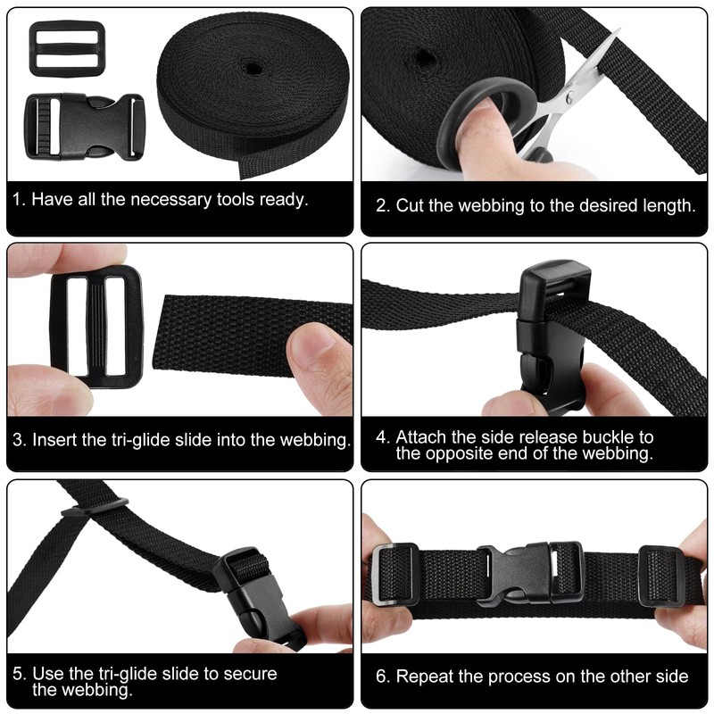 REJOECE Nylon Webbing Strap, 15M x 25mm Straps with Buckles,