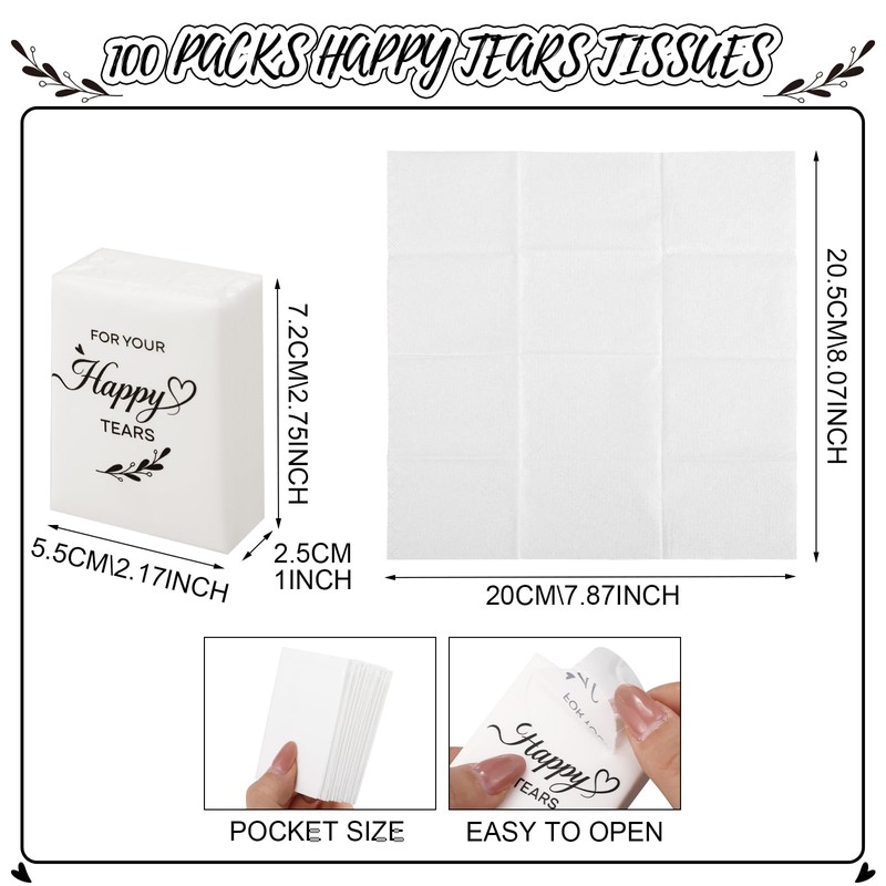 NatNarr 100 Pcs Happy Tears Tissue, 3 Ply Wedding Tissues
