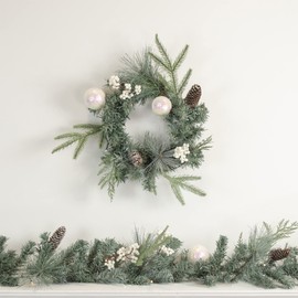 Pre-Lit LED Mixed Pine and Berries B/O Christmas Garland - 6' x 12" - Warm White Lights