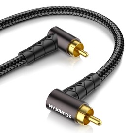 SOUNDFAM Dual 90 Degree RCA Cable, Double Right Angle RCA Subwoofer Cable [24K Gold-Plated Connectors,Cotton Braided Jacket] for Home Theater,Subwoofer,Hi-Fi Systems (Black, 2M)