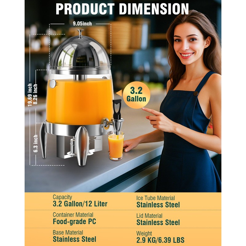 WantJoin Beverage Dispenser With Stand - 3.2 Gallon Drink Dispenser