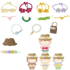 Conjunto de bikini hawaiano de ganchillo de 15 piezas para muñecas de 17 cm, trajes de baño y accesorios, tema de verano océano (muñeca no incluida)