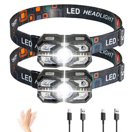 RNOSIGO Headlamp Rechargeable 2PCS, 5 Mode for Outdoor Camping Running Hiking Fishing 1000 Lumen Ultra-Light Bright LED Rechargeable Headlight with White Red Light IPX4 Waterproof Motion Sensor