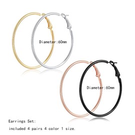 Kstudent 4 Pairs Big Hoop Earrings for Women Girls,925 Sterling Silver Post Big Hoop Earrings for Women,Stainless steel Large Hoop Earrings Set 60MM
