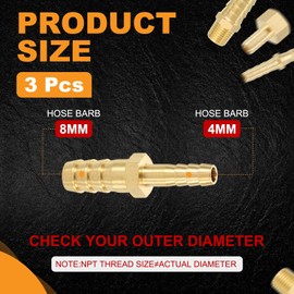 sourcing map 3pcs 8mm to 4mm Brass Hose Barb Fitting Metals Splicer Mender