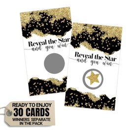 Paper Clever Party Bridal Shower Games - 30 Pack Scratch Off Raffle Cards - Fun Engagement Party Ideas with Classy Black and Gold Modern Theme