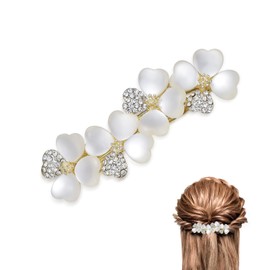 Soumimi Flower Hair Clips with Cat's Eye Stone, Rhinestone Flower Hairpins, Hair Accessories Gift for Women