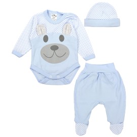 TupTam Baby Clothes Set Body Romper Hat Teddy Bear - blue, size: 62