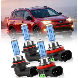 KINGSOFE - Juego de 4 bombillas halógenas de repuesto para Toyota RAV4 2016-2018, haz de luz alta y baja 9012 y bombillas antiniebla H11, enchufe y juego