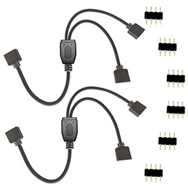 LitaElek 2pcs RGB LED Splitter 4 Pin LED Strip Splitter Cable 1 to 2 Splitter LED Tape Connector DC Power Distribution Cable LED Controller Connector for RGB 5050 3528 2835 LED Strip, Black