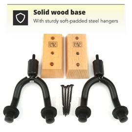 H&S Guitar Wall Mount Display Bracket Guitar Hanger Hook Holder Keeper Wall Mounted Hanging Stand Wooden Wood Base for Bass Electric Acoustic Guitar - 2 Pack - Guitar Brackets for Wall Mounting