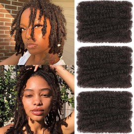 8 Inch Afro Kinky Curly Braiding Hair Bulk for Dreadlock Extensions 3 Packs Brown Marley Twist Hair Bulk for Mini Twist Repair Locs Spring Afro Twist Hair Bulk, 30 g/Pack (4#, 8 Inch)