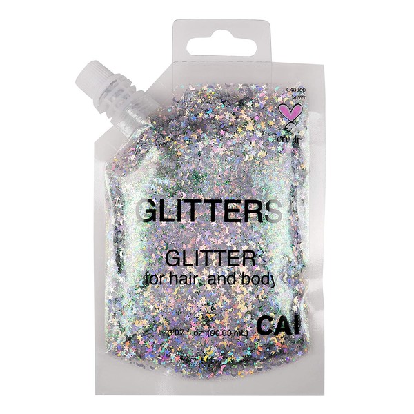 New Hair and Body Glitter Bag Pouch Holographic Cosmetic Grade Glamour (SILVER)
