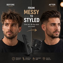 5-Piece Hair Styling Comb Set for Men & Women – Professional Barber Combs with Hair Clips and Oil Styling Tools for Daily Grooming