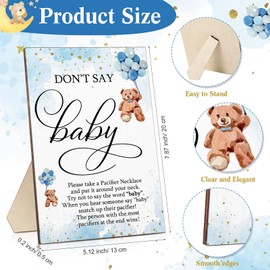 Wesiti 51 Pcs Cool Baby Shower Game Wooden Bear Sign Gift Sets 50 Baby Shower Pacifiers Necklace Acrylic Pacifier for Gender Reveal Party Favor(Blue)