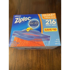 Ziploc Freezer Bags **216**Storage Pack Heavy Duty Quart Ziplock Bag Grip N Seal
