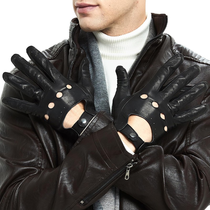 ZLUXURQ Men's Luxury 100% Sheepskin Driving Gloves Soft High Quality