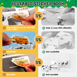 YOTOY Reusable Sticker Book for Kids Toddlers - Washable Jelly Sticker Education Learning Book, Toddlers Traveling Toys, Gift for Kids Age 2 3 4 5 6 Years Old Girls & Boys, Vehicle