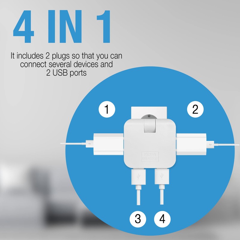 Multiple Socket with 4 Ports, 2 Socket Adapters for European