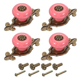 PATIKIL Retro Ceramic Cabinet Knobs 1-1/4", 4Pcs Vintage Round Drawer Knobs Dresser Petal Cabinet Pulls Handles with Backplate/Screw/Nut for Kitchen Door Cupboard Wardrobe, Pink