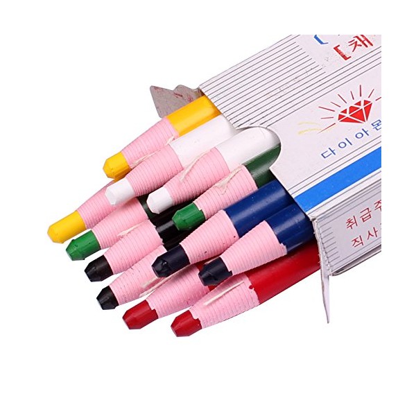 Diamond Peel-Off China Markers,Glass, Cellophane, Vinyl,Metal, Skin, Etc..Assorted - Pack of 12 (Color Mix - 2×6 Color)