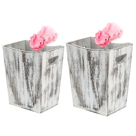 Ismosm Rustic Wooden Trash Can Set, 2-Pack, Small and Large Wastebasket with Handle, Farmhouse Style (Farmhouse White)
