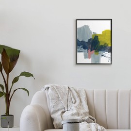 Stupell Industries Lively Abstract Brush Strokes Blue Grey Yellow, Designed by Bronwyn Baker Black Framed Wall Art, 16 x 20