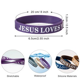 QEERBSIN 60 Pcs Jesus Loves You Rubber Bracelets Colorful Silicone Wristbands Jesus Loves You Silicone Bracelet Church Gifts Rubber Wristbands for kids Men Women Party Favors