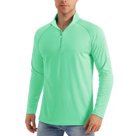 MAGCOMSEN Uv Shirts for Men Long Sleeve 1/4 Zip Fishing Shirts Running Shirts SPF Shirts Rash Guard Summer Shirts Mint Green