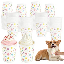 100 Pcs 9 oz Dog Ice Cream Cups Bulk Paper Pup Cups Paw Pattern Whip Cream Paper Bowls Puppy Snack Food Container Pet Theme Party Supplies for Puppy Food Treat Feeding
