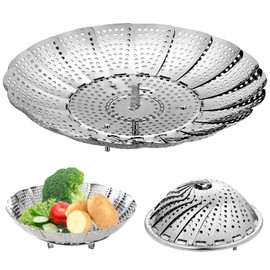 Steamer Insert Pot, Adjustable Steamer Insert Diameter Open 27 cm, Stainless Steel Steamer, Cooking Strainer for Pots and Pressure Cookers, Foldable Steamer Insert