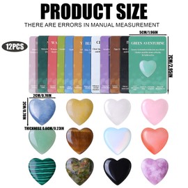 12 Pcs Healing Crystals Heart Stones Set, Healing Crystals with 12 Cards, Multi Polished Pocket Stone, Crystal Gifts, Ideal for Meditation, Personal Healing, and Decoration