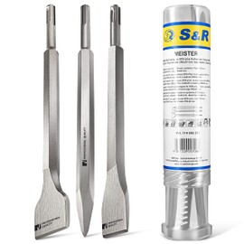 S&R SDS-Plus Chisel Set 3-pcs: Flat Chisel (250 x 20mm) Flat Tile Chisel (14 x 250mm) Pointed Chisel (14 x 250) mm for Universal use