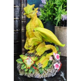 Fantasy Green Thumb Yellow Starfruit Dragon Statue Fairy Garden Collectible